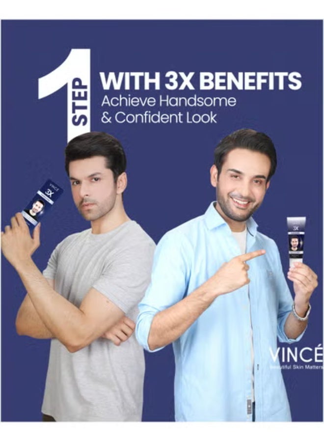 VINCE 3X Handsome Cream for Men - Deal 2 – Daily Face Brightening Cream with Vitamin B3, Reduces Blemishes & Dullness, Boosts Glow, Non-Greasy, Matte & Oil-Free Finish, 50ml - Image 3